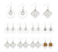 AHANDMAKER 20Pcs Earrings Wire Hooks Blanks, 2 Styles Stainless Steel Earring Wire Hooks with Blank Trays Cabochon Earring Base Setting Blanks Ear Hooks Bezel Trays for DIY Earrings Jewelry Making