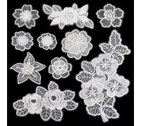 AHANDMAKER 20Pcs Embroidery Lace Appliques 10 Styles Flower Lace Trim Floral Sew On Patch Organza Appliques DIY Sewing Craft for Wedding Bridal Dress Decoration (White)
