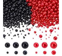 AHANDMAKER 2180Pcs No Hole Pearls Undrilled Imitated Pearls Acrylic Round Beads 2.5/4/5/6/7/8mm Black and Red Loose Beads for Vase Filler DIY Craft Making Home Wedding Decor