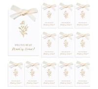 AHANDMAKER 22Pcs Bridesmaid Proposal Card with Ribbon Bow, Will You Be My Maid of Honor Cards with Polyester Ribbons Golden Floral Bridal Invitation Cards for Wedding Bridal Shower, Champagne