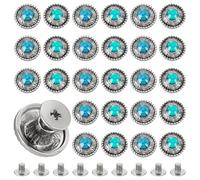 AHANDMAKER 24 Sets 4 Colors Alloy Decorative Buckles, Metal Screw Back Button Retro Leather Screw Rivets, Imitation Turquoise Round Shape Buttons for DIY Leather Craft