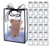 AHANDMAKER 24Pcs 7x10x3 Inch Clear Plastic Gift Bags with Handles Reusable Gift Wrapping Bag with Ribbon Party Favor Bags for Bridal Wedding Birthday Valentine's Day, Black