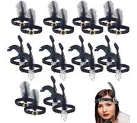 AHANDMAKER 24Pcs Black Flapper Headpiece Feather Headband 1920s Roaring Vintage Style Headband Size 4.65in for Women Wedding Tea Party Costume Party Halloween Decoration