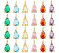 AHANDMAKER 24Pcs Cubic Zirconia Teardrop Charm, 6 Colors Brass Micro Pave CZ Teardrop Pendants Charms, 3.5x7.5mm Tiny Water Drop Dangle Charms for Valentine Necklaces Bracelets Earrings Jewelry Making