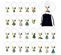 AHANDMAKER 26Pcs Christmas Wine Charms Holiday Drink Charm Christmas Wine Glass Markers Holiday Drink Identifier for Stem Glasses with Festive Designs Dinner Party Family Gathering Thanksgiving