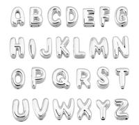 AHANDMAKER 26Pcs Mini Letter Charms Brass A-Z Alphabet Beads Silver Letter Charm 3D Glitter Letters Charms Pendants for Valentines DIY Craft Necklace Bracelet Keychains Jewelry Making