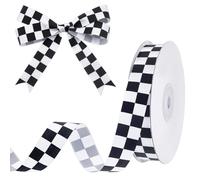 AHANDMAKER 27 Yards Black and White Check Ribbon,3/4 Inch Racing Car Themed Grosgrain Ribbon with Classic Checkered Pattern for DIY, Racing Car Party & Gift Decoration,