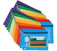 AHANDMAKER 28 Pack Pencil Pouch for 3 Ring Binder, 7 Colors 3-Holes Binder Pencil Bags with Smooth Zipper Durable Cloth Pen Holder Cases with Clear Plastic Window for School Office Supplies
