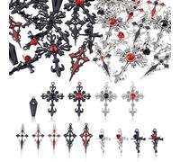 AHANDMAKER 28Pcs 14 Styles Enamel Cross Charms, Alloy Enamel Cross Dangle Pendants with Rose Flower Red Black Silver Metal Gothic Charm for DIY Jewelry Making Necklace Earring Bracelet Anklet