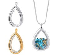 AHANDMAKER 2Pcs 2 Colors Floating Charm Stainless Steel Locket Pendants Small Teardrop Living Memory Pendant Necklace Glass Photo Frame Locket Charms for DIY Jewelry Necklace Making 45x28x7mm