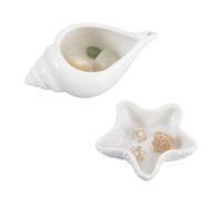 AHANDMAKER 2pcs 2 Styles Ceramic Conch Shell Jewelry Tray, Starfish Trinket Dish White Jewelry Holder Ocean Themed Decorative Plate for Rings Earrings Necklaces Bracelet Watch Keys
