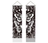 AHANDMAKER 2pcs Aesthetic Butterfly Moth Tapestry, Sun and Moon Long Vertical Wall Hanging, Flower Tassel Wall Art for Bedroom and Living Room (45.7x13 Inch)