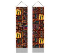 AHANDMAKER 2Pcs African Indigenous Totem Tapestry, African Tribal Style Wall Hanging Tapestries, Indian Women Long Tapestry with Tassels for Living Room Bedroom Home Office Decoration, 45.7x13 Inch