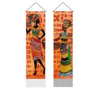 AHANDMAKER 2Pcs African Tribal Style Tapestry, Indian women Vertical Wall Hanging, Primitive Tribe Tassel Wall Aesthetic Tapestry for the Living Room, Wall Decor(45.7x13 Inch)