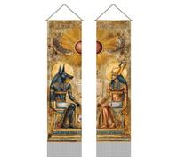 AHANDMAKER 2Pcs Ancient Egypt Mythology Tapestry Godsand Pharaohs Art Wall Hanging Decor Vertical Long Tapestry with Tassels for Bedroom Living Room Home Office Decoration, 45.7x13 Inch