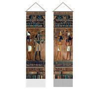 AHANDMAKER 2Pcs Ancient Egyptian Murals Tapestry Wall Hanging, Egypt Decor Hieroglyphics Pharaoh Art 45.7"x13" Long Vertical Banner with Tassels for Bedroom Living Room Backdrop Coffee Home Banner
