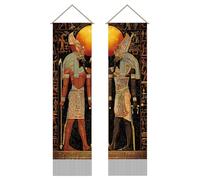 AHANDMAKER 2Pcs Ancient Egyptian Tapestry Pharaoh Hieroglyphics Art Wall Hanging Tapestries Egypt Civilization Long Tapestry with Tassels for Living Room Bedroom Home Office Decoration, 45.7x13 Inch