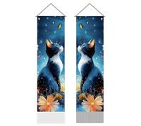 AHANDMAKER 2Pcs Artistic Cat Tapestry, Whimsical Cat Theme Illustrated Tapestry Hanging for Coffee Bookshop Bedroom Living Room Nursery Home Décor(45.7x13 Inch)