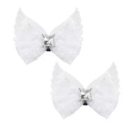AHANDMAKER 2Pcs Bow Shoe Clips for Women, Detachable Lace Bowknot Shoe Buckles with Wings and Gemstone Elegant Shoes Charms for Heels Flats Boots Sandals Wedding Bridal Shoes Decoration, White