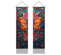 AHANDMAKER 2Pcs Butterfly Tapestry, Floral Wall Hanging Tapestries, Vintage Butterfly Flowers Decor Long Tapestry with Tassels Plant Wall Art for Home Office Decoration, 45.7x13 Inch