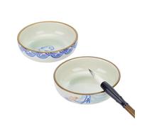 AHANDMAKER 2Pcs Ceramic Ink Plate 2 Styles Porcelain Ink Dish Chinese Style Round Paint Pallets Calligraphy Supplies for Chinese New Year, Calligraphy Sumi-E Painting Japanese Prints