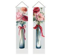 AHANDMAKER 2Pcs Colorful Flower in Vase Tapestry Spring Aesthetic Long Vertical Tapestry Wall Hanging Floral Decor Wall Art for Living Room Bedroom Home Office Decoration, 45.7x13 Inch