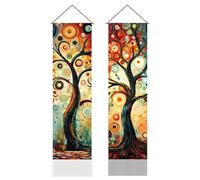 AHANDMAKER 2Pcs Colorful Tree of Life Tapestry, Oil Painting Tree Long Vertical Tapestry Wall Hanging, Nature Plant Tassel Wall Tapestries for Bedroom Living Room Decoration, 45.7x13 Inch