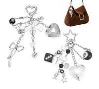 AHANDMAKER 2Pcs Cute Heart Locket Keychain, Silver Metal Openable Photo Keepsake Keychain Kawaii Bag Charms for Women Bow Star Dice Black 8 Ball Aesthetic Accessories for Keys Purses Handbags Gifts