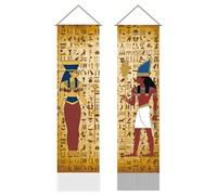 AHANDMAKER 2Pcs Egypt Hieroglyphic Tapestry, Ancient Egypt Hieroglyphic Vertical Tapestry Wall Hanging, Egypt Theme Tassel Wall Tapestry Mystic Aesthetic Tapestry for Bedroom Living Room(45.7x13 Inch)