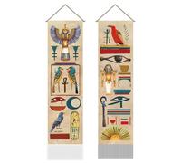 AHANDMAKER 2Pcs Egyptian Theme Tapestry, Pharaoh and Hieroglyphs Vertical Wall Hanging, Tassel Wall Tapestry Mystic Aesthetic Decorations for Bedroom and Living Room(45.7x13 Inch)