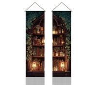 AHANDMAKER 2Pcs Fantasy Bookshelf Tapestry Vintage Library Long Vertical Tapestry Wall Hanging Mysterious Tree Magic Bookshelf Tassel Wall Tapestries for Room Home Office Decoration, 45.7x13 Inch