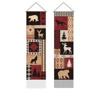 AHANDMAKER 2Pcs Forest Wild Animals Tapestry, Rustic Cabin Tapestry Cabin Deer Bear Wolf Long Vertical Tapestry Wall Hanging Tassel Tapestry for Bedroom Living Room Coffee Home Décor(45.7x13 Inch)