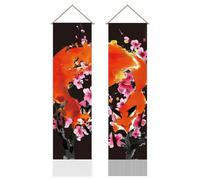 AHANDMAKER 2Pcs Fox and Flowers Wall Tapestry, Vertical Wall Hanging, Cherry Blossom Tassel Mystic Aesthetic Tapestry for Bedroom and Living Room (45.7x13 Inch)