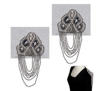 AHANDMAKER 2Pcs Glass Beaded Shoulder Epaulets, Black Tassel Fringe Epaulettes Metal Decorative Shoulder Brooches for Stage Costume Halloween Christmas Party Theater Cosplay Uniform Accessories