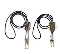 AHANDMAKER 2Pcs Guitar Bolo Tie Cowboy Rodeo Western Bolo Tie Antique Bronze Cowboy Ties Necklace Leather Necktie Rope Halloween Ties Costume Accessories for Men Women