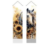 AHANDMAKER 2Pcs Horse Tapestry, Horse and Sunflowers Wall Hanging Tapestries, Wild Animal Tapestry with Tassels Nature Wall Art for Bedroom Office Decoration, 45.7x13 Inch