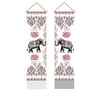 AHANDMAKER 2Pcs India Elephant Tapestry, Traditional Jaipur Elephant Vertical Wall Tapestry for Living Room, Wall Art, Wall Decor Entry (45.7x13 Inch)