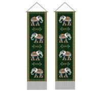 AHANDMAKER 2Pcs Indian Elephant Totem Tapestry, Traditional African Elephant Wall Hanging Tapestries, Indian Pattern Long Tapestry with Tassels for Living Room Home Office Decoration, 45.7x13 Inch
