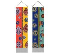 AHANDMAKER 2Pcs Indian Style Tapestry, Elephant & Floral Long Vertical Wall Hanging, Tassel Wall Tapestry Decor Mystic Aesthetic Decorations for Bedroom and Living Room (45.7x13 Inch)