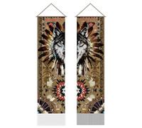 AHANDMAKER 2Pcs Indian Totem Wolf Tapestry, Wild Majesty Wolf Aesthetic Art Patterned Cool Hanging Tassel Tapestry for Men Boys Bedroom Cave Background Home Totem Décor(45.7x13 Inch)