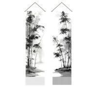 AHANDMAKER 2Pcs Ink Bamboo Tapestry, Chinese Landscape Long Vertical Wall Hanging, Tassel Wall Tapestry Decor Mystic Aesthetic Decorations for Bedroom and Living Room (45.7x13 Inch)