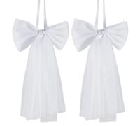 AHANDMAKER 2Pcs Large White Bow Party Decorations, 16.3 x 9.4 Inches Giant Polyester Bowknots Hanging Ribbon Tie Wall Decor for Room Backdrop Bridal Shower Wedding Christmas Party Supplies