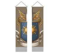 AHANDMAKER 2Pcs Medieval Shields Tapestry, Vintage Lion Long Vertical Tapestry Wall Hanging Tassel Wall Decor Tapestries for Bedroom Living Room Home Office Decoration, 45.7x13 Inch