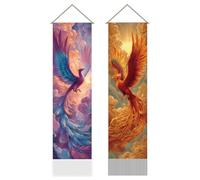 AHANDMAKER 2Pcs Phoenix Long Vertical Tapestry, Mythical Bird Rising Wall Hanging with Tassels, Mystic Fantasy Aesthetic Decor for Bedroom, Living Room, Dorm (45.7x13 Inch)