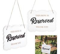 AHANDMAKER 2Pcs Reserved Seating Signs, This Row Is Reserved Signs for Wedding White Wooden Hanging Chair Sign with Rope for Wedding Bridal Shower Party Restaurant Decoration, 11.02x8.46 Inches