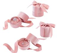 AHANDMAKER 2Pcs Ring Box Necklace Box Velvet Ring Gift Box Gorgeous Column Necklace Boxes with Elegant Ribbon Bow Jewelry Storage Case for Wedding Engagement Proposal Keepsake Ceremony (Pink, 1 Slot)