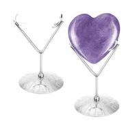 AHANDMAKER 2Pcs Rock Display Stand, Metal Heart Shape Crystal Display Holder Small Crystal Ball Holders for Gemstones Spheres Geodes Rocks Fossils Marbles Home Office Decor, Platinum