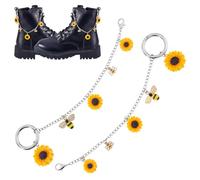 AHANDMAKER 2Pcs Shoe Charm Chains Boot Strap Chains with Metal Enamel Bees and Sunflower Pendants Shoe Decoration with Lobster Claw Clasps for Sneakers Casual Boots Decor 203mm
