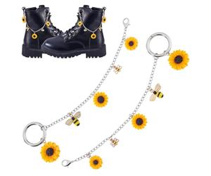 AHANDMAKER 2Pcs Shoe Charm Chains Boot Strap Chains with Metal Enamel Bees and Sunflower Pendants Shoe Decoration with Lobster Claw Clasps for Sneakers Casual Boots Decor, 8 Inch