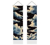 AHANDMAKER 2Pcs Starry Sky and Clouds Tapestry, Night Sky Tapestry Wall Hanging, Hand-Drawn Illustration Style Long Tapestries Wall Art with Tassels for Living Room Office Decoration, 45.7x13 Inch